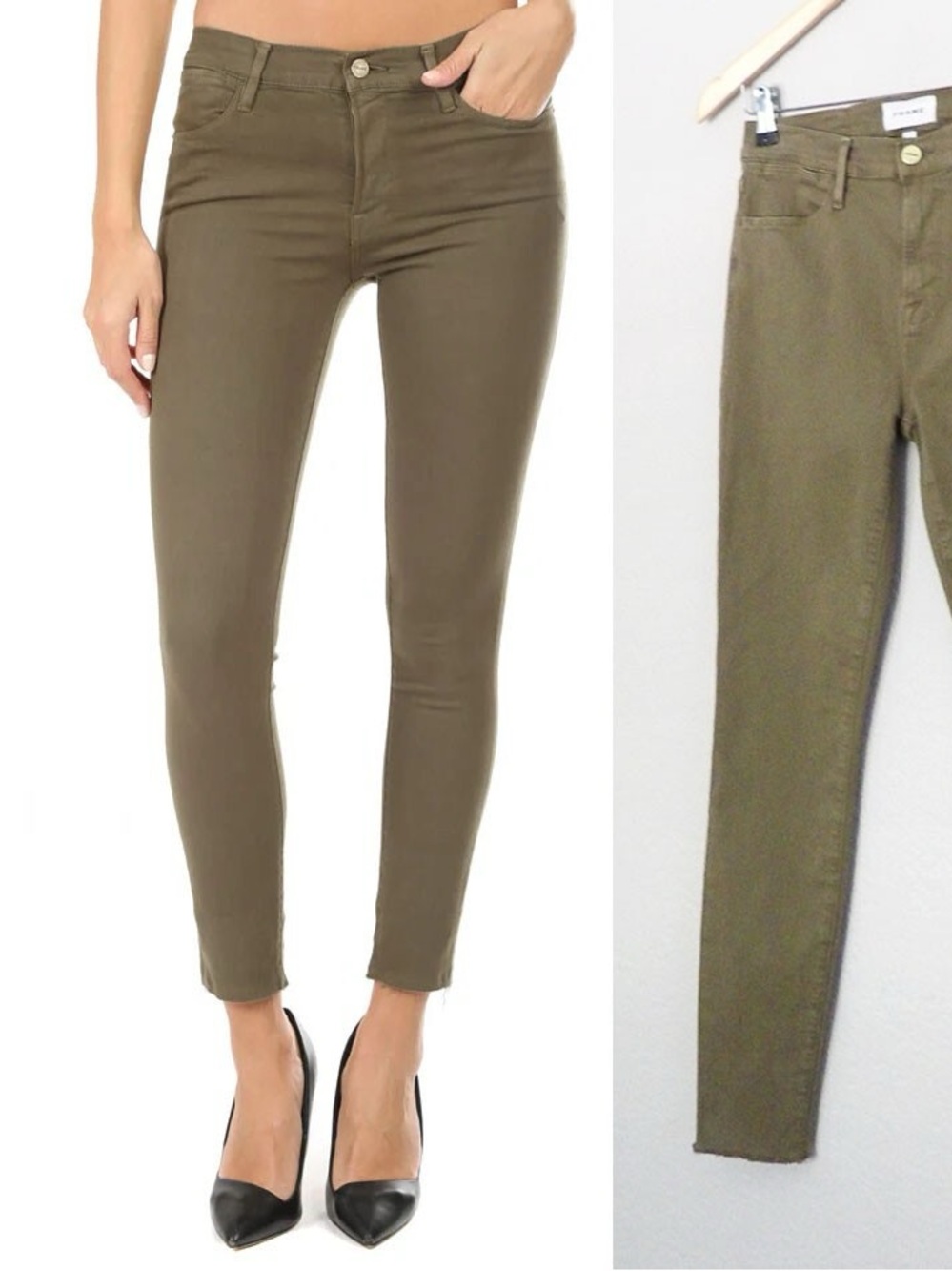 Frame Denim Skinny Jeans in Olive